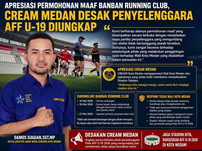 CREAM Medan Minta Pengundang BanBan Running Club di Stadion Teladan Diungkap